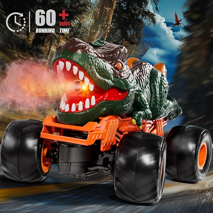 2.4GHz Remote Control Dinosaur Car Toys Gifts for 3-6 Year Old Kids, Remote Control Dinosaur Car Trucks Toys for Kids Boys 3-7 8-12