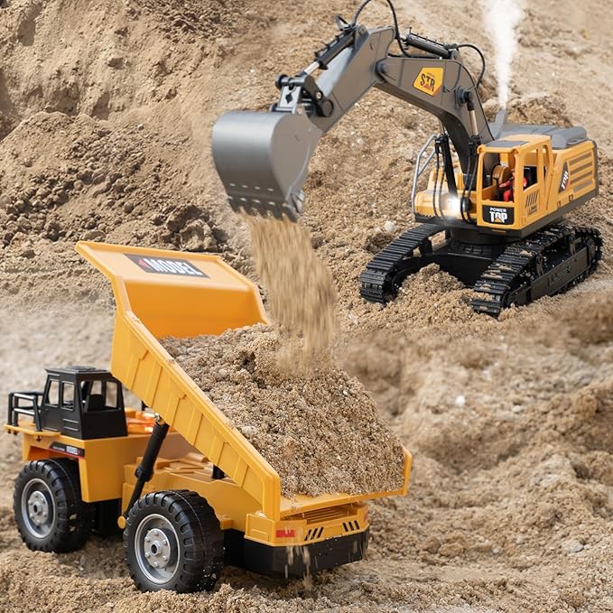 RC Dump Truck Toys for Boys, 11 Channel Remote Control Dump Truck, RC Construction Vehicles with Sound and Light, Perfect Dump Truck Set Toy for Boys 6 7 8 9 10 11 12