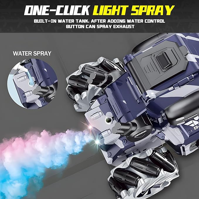 RC Tank That Shoots BBS, Water Bullet Shooting RC Stunt Car for Kids, 2.4GHz Remote Control Truck with Light Spray, 360° Rotation & Drifting, Birthday Gift for Boys, 30+ Min Playtime