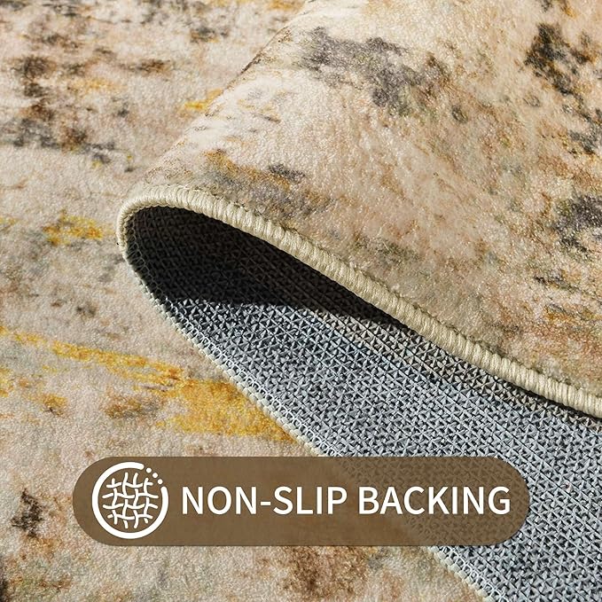 2x6 Beige Rug Runners for Hallways Kitchen Runner Rug Non Slip Washable Tan Long Runner Rugs with Rubber Backing Soft Abstract Carpet Runner for Bedroom, Kitchen, Bathroom, Entryway