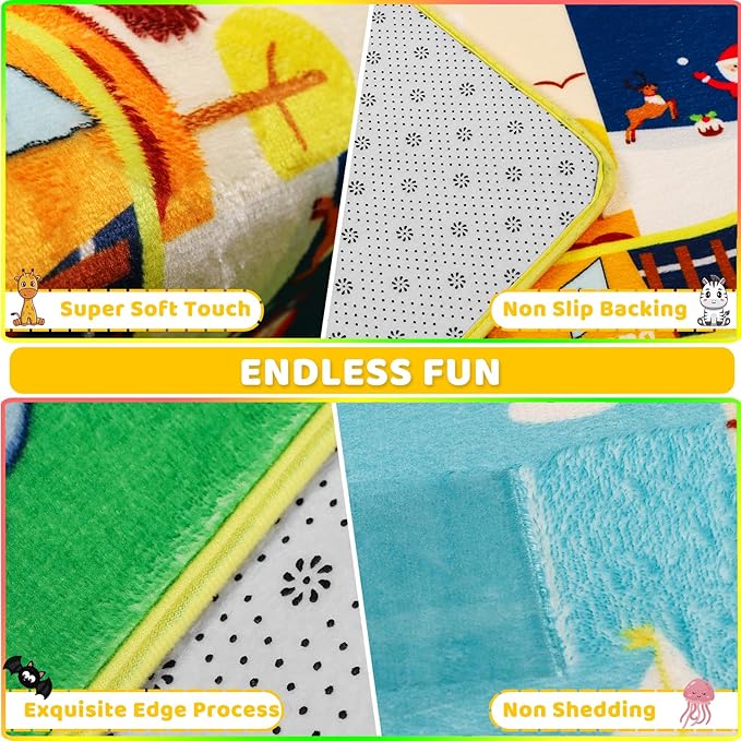 ABC Kids Rug for Playroom 59"×39.4" Baby Play Mat Alphabet Rug Animal Number Shape Classroom Rug Kids Playroom Rug Early Learning Carpet for Educational Learning & Game Area Preschool