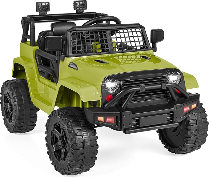 Best Choice Products 12V Kids Ride On Truck Car w/Parent Remote Control, Spring Suspension, LED Lights, AUX Port - Green