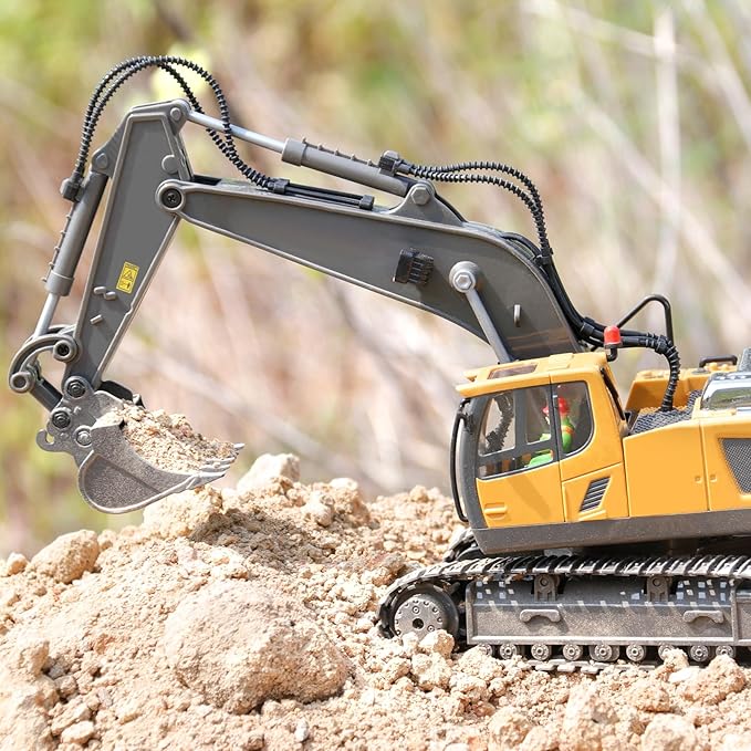 PREPOP Remote Control Excavator Toy for 6-12 yr Boys, Best Birthday Gifts for Kids 4-7 8 9 10 11 Year Old, RC Construction Toys with Metal Shovel, Lights, Sounds 2.4Ghz