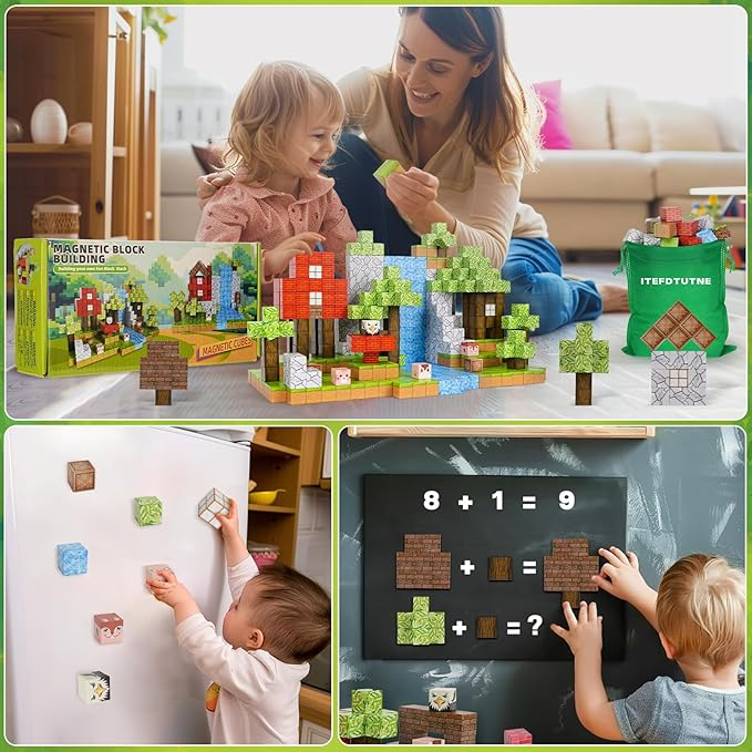 Magnetic Blocks - 100PCS Magnets Building Blocks World Set for Kids Ages 3-5 5-7 8-12, Magnetic Tiles Games Preschool Toys for 3 4 5 6 7 8 Year Old Girls Boys Gifts