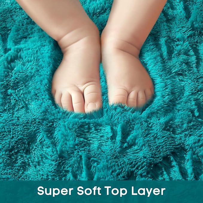 Ophanie Teal Rugs for Bedroom Living Room, Fluffy Fuzzy Furry Carpet, Plush Soft Shaggy Bedside Indoor Floor 4x6 Area Rug for Kids Girls Boys Baby Teen Dorm Nursery Home Decor Aesthetic
