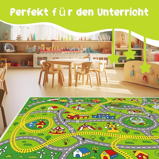 Kids Carpet Car Rug Play Mat for Kids Cars, 31"x48" Educational Classroom Carpet, Non Slip City Life Road Traffic Learning Car Carpet for Kids, Road Train Track Rug for Toddlers