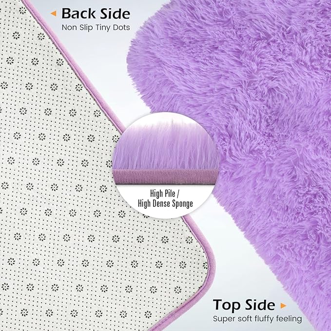Amearea Premium Soft Area Rug 4x5.3 Feet, Purple Rugs for Living Room, Fluffy Carpet for Bedroom Nursery Playroom Teen Bedside Home Decor, Comfortable Indoor Furry Dorm Carpets, Purple