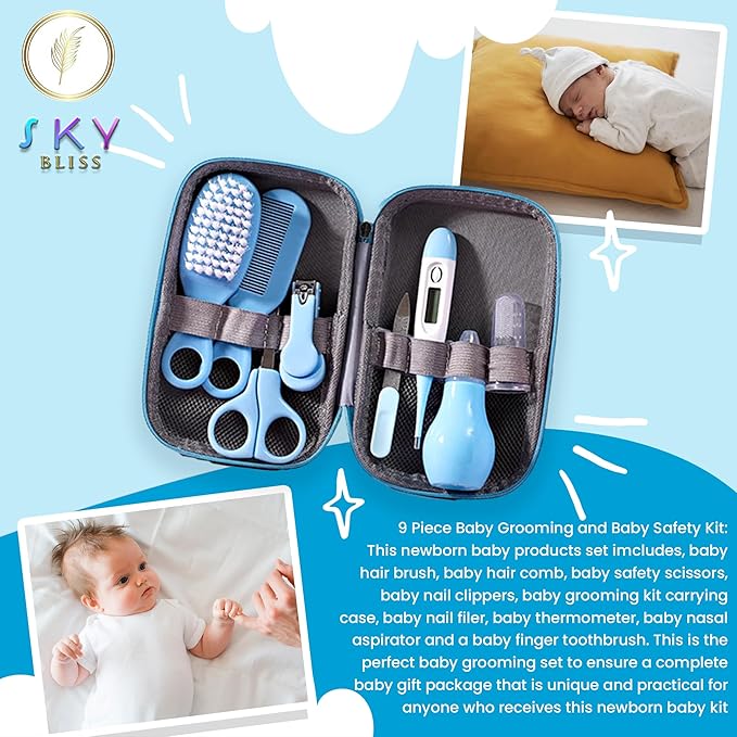 Sky Bliss 20 Piece Baby Gift Set (Blue), Newborn Baby Gift Set, Baby Clothes, Teddy Bear, Pacifier, Baby Grooming kit, Gifts for a New Baby Boy, Baby Boy Newborn Essentials