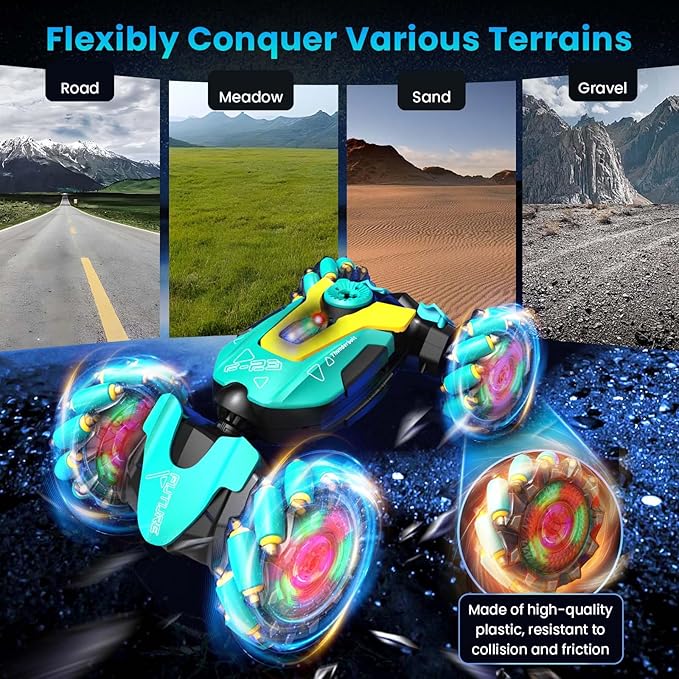 Gesture RC Car, 2.4GHz 4WD Gesture Sensing RC Stunt Car Toys for Aged 6-8-12 Boys Girls, Drift Hand Controlled Remote Control Twist Cars Off Road 360° Rotation with Lights Music