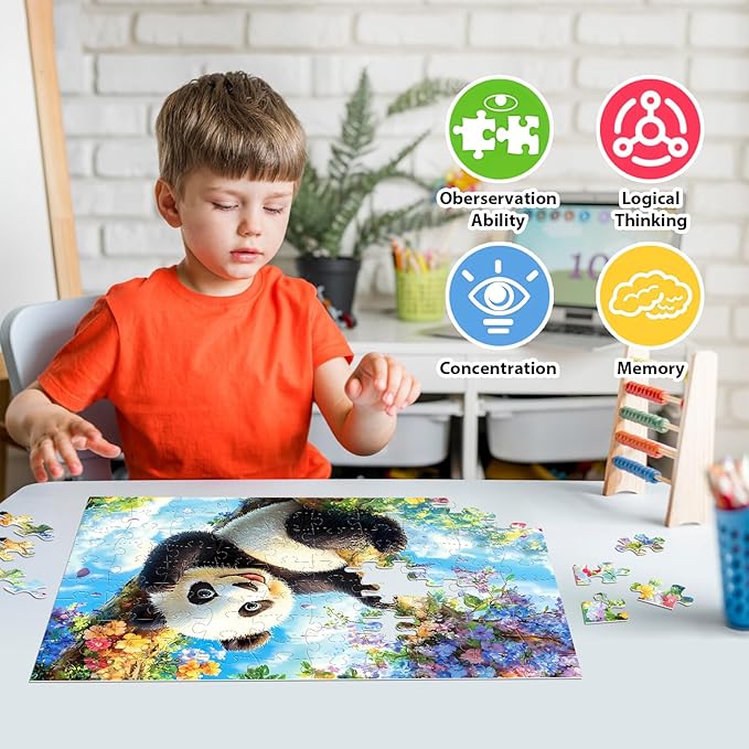 4-Pack 100 Pieces Puzzles for Kids Ages 4-6 6-8 Panda Tiger Deer Cat Puzzles 100 Pieces Jigsaw Puzzles for Kids 8-10 Year Old, Large Piece Puzzles for Seniors, Puzzles Toys for Boys and Girls