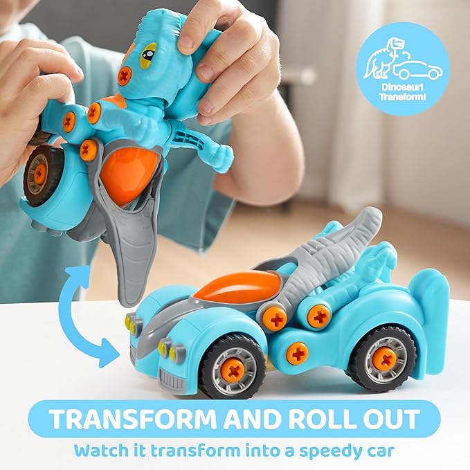 Dinosaur Toys, 3 Pack Take Apart Dinosaur Playset with Electric Drill, Transforming Construction Building Toys, Two-Way Switch, Play Cars for Boys Girls Kids, Christmas Birthday Gifts for Kids