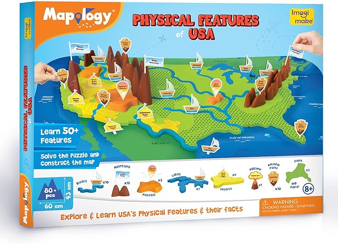 Imagimake Mapology Physical Features USA Puzzle | Mountains, National Parks, Rivers & Lakes 3D Puzzle for Kids 8-10 | Educational Toys | Classroom Must-Haves | Learning Gift for Kids Age 8-12
