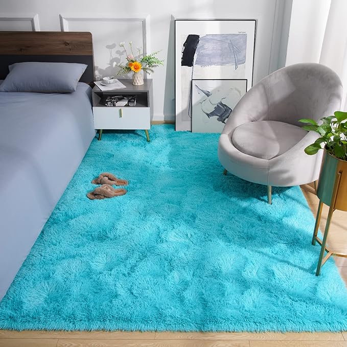 Amearea Premium Soft Area Rug 4x5.3 Feet, Blue Rugs for Living Room, Fluffy Carpet for Bedroom Nursery Playroom Teen Bedside Home Decor, Comfortable Indoor Furry Dorm Carpets, Blue
