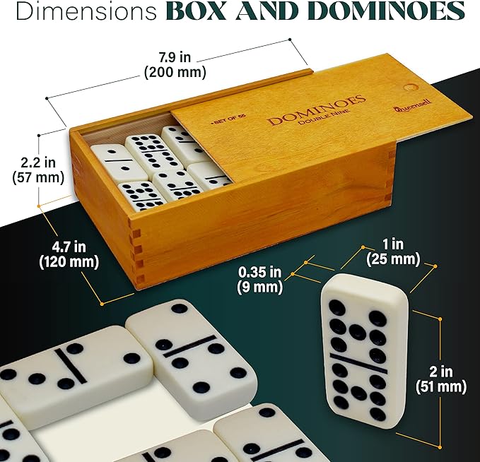 Dominos Game Double 9 - Dominos Set for Adults and Kids Ages 8 and up - Double Nine Dominoes Set, Classic Board Games - Domino Set for Family Game Nights - Double Nine Dominos Set 55 Tiles with Case