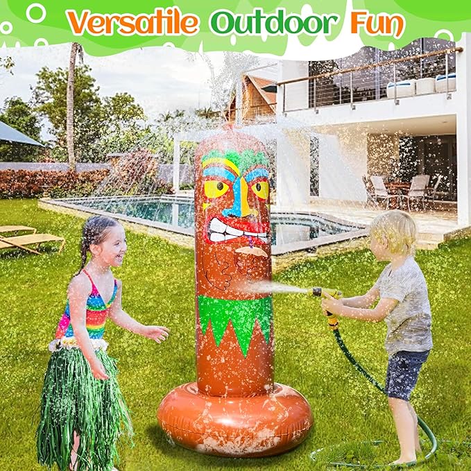 5 Ft Inflatable Sprinkler for Kids, Inflatable Tiki Totem Water Sprinkler Spray Toy Fun Gifts for Adults Outdoor Yard Hawaiian Luau Party Decoration Supplies, Tiki Sprinkler Summer Pool Water Toys