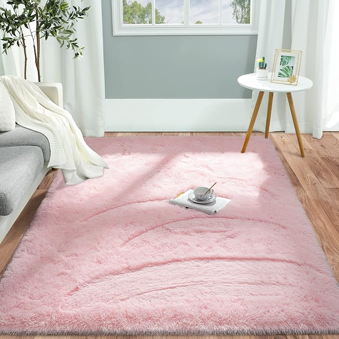 Pettop Fluffy Pink Rug for Bedroom Living Room, 5x8 Feet Super Soft Shaggy Plush Fuzzy Rugs for Girls Kids Boys, Non-Slip and Washable Rug for Nursery Classroom, Carpet for Rooms Decor