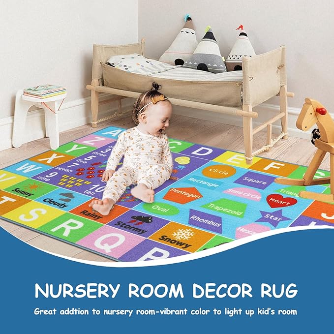 Kids Rug 3'3" x 5'2" City Life Playmat Area Rug Car City Map Washable Traffic Road Educational Learning Nursery Rug Carpet for Children Playroom Living Room Bedroom Classroom Decor Pink