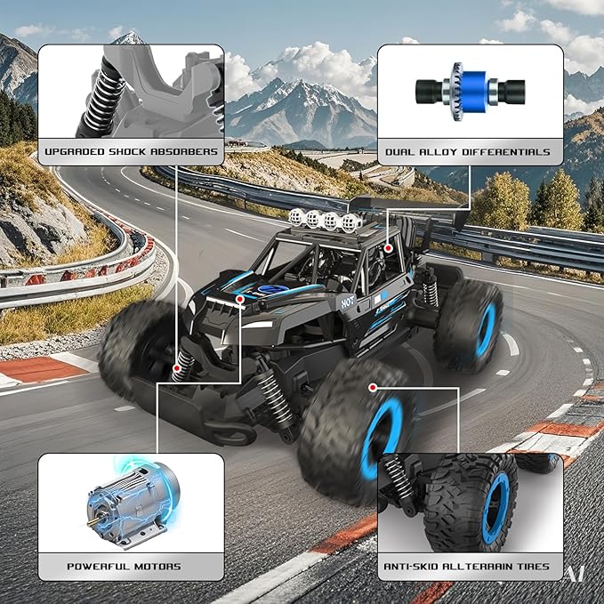 Sjpzwcrl Rechargeable Remote Control Car Toys: RC Cars Kids Toys for Boys, 2.4Ghz RC Tuck, Off Road Monster Truck Toys with Headlights, 30 KM/H RC Crawler Toy Cars GITS for Kids Age 8+