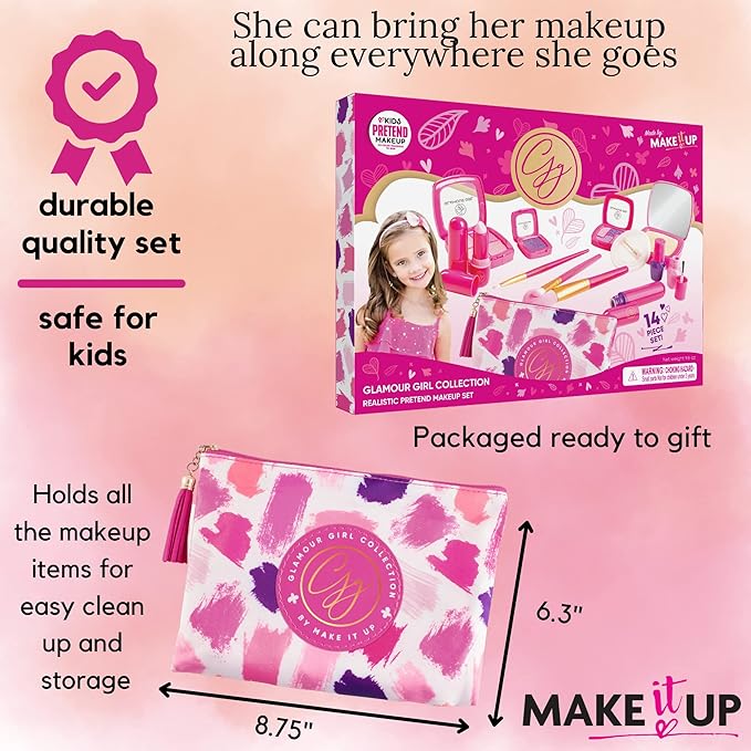 Pretend Play Kids Makeup Kit I Toddler Girl Toys Make Up Set with Cosmetic Bag I Toddler Makeup Kit for Toddler Vanity I Original Pretend Makeup Kit for Girls Gifts Play Makeup Kit for 2 Year Old & Up