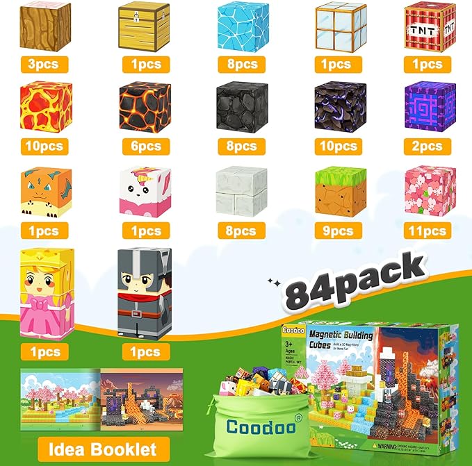 Magnetic Blocks - Build Mine Magnet World Magic Portal Set, Magnetic Tiles Building Blocks Toddler Toy STEM Sensory Outdoor Toys for 3+ Year Old Boys & Girls, Creative Kids Games Kids Toys 84PCS