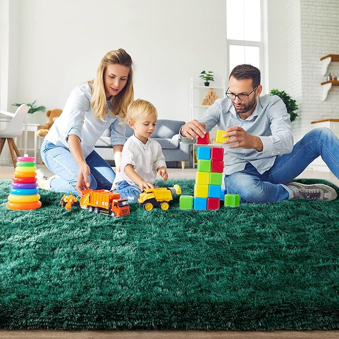 Ompaa Dark Green Rug 6x9 Fluffy Emerald Area Rugs for Bedroom Living Room Carpet, Non-Slip High Pile, Modern Fuzzy Shaggy Deep Grass Green Rug for Classroom Kids Playroom Nursery Home Office Decor