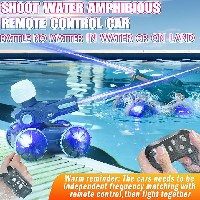 3-in-1 Remote Control Car, RC Boat & Water Gun - Amphibious RC Car for Land & Water, Adjustable Speed, Waterproof, Perfect Boys Toys 4-12 Years Old boy Gifts for Pool Beach, Summer Fun-Green