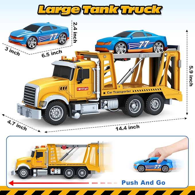 Kids Toys for 3 4 5 6 7 8 Years Old Boys, Transport Cars Carrier with Racing Car with Lights, Sounds, Toddler Friction Powered Truck Vehicle Toy for Boys Girls Christmas Birthday Gifts