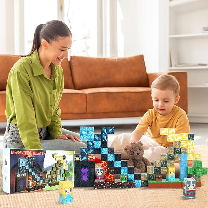 Magnetic Blocks, 3D Building Toys Set for Kids,Sensory Magnetic Cubes for Montessori Toddler,DIY Blocks Gift for Boys and Girls