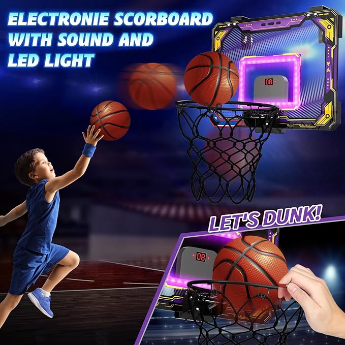 GMAOPHY Mini Basketball Hoop with Electronic Scoreboard Over The Door, Birthday Gift Sport Toys, Basketball Hoop Indoor for 5 6 7 8 9 10+ Year Old Boys Kids