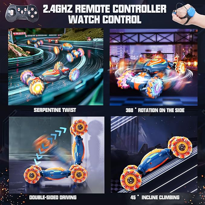 Remote Control Car Toy for Ages 8-13, Gesture Sensing RC Stunt Car with 3 Sensor Modes, Lights & Music, 4WD All Terrain Hand Controlled RC Toys for Kids, Birthday Gifts for Boys & Girls