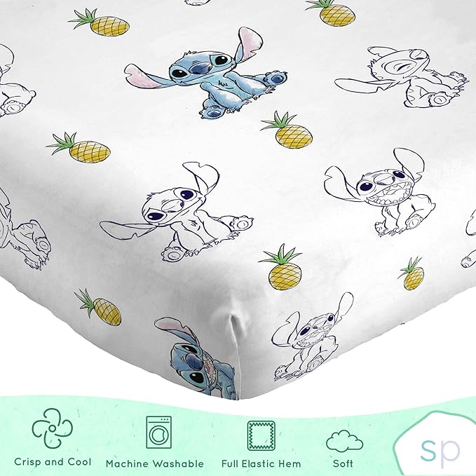 Saturday Park Disney Lilo & Stitch Watercolor Vibes Full Sheet Set - 4 Piece 100% Organic Cotton Sheets - GOTS & Oeko-TEX Certified (Disney Official)