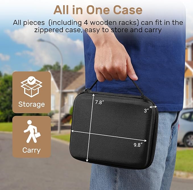 Jumbo Dominos Set for Adults with 4 Wooden Racks/Trays, Double 6 Dominoes Travel Set with Portable Case Double Six Dominoes Set with 4 Tiles Holders, 28 Tiles Dominos Set for Family Board Games