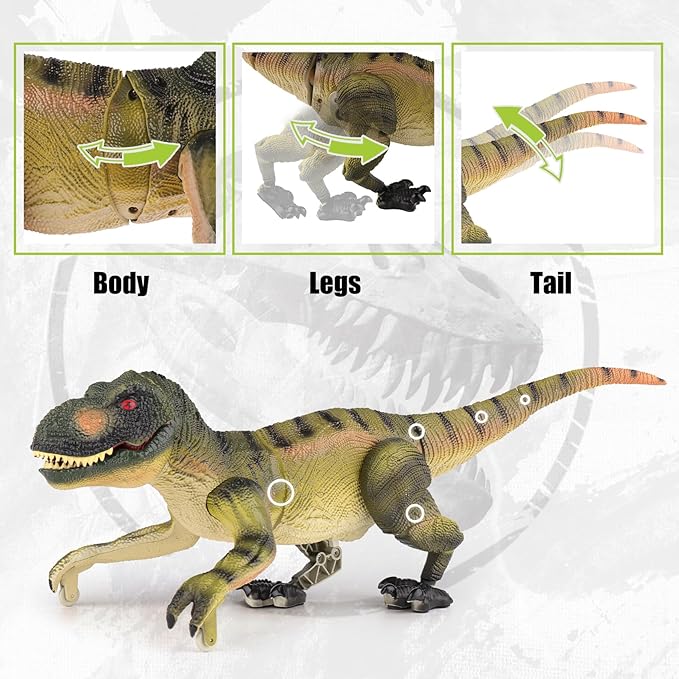 VERTOY Remote Control Dinosaur Toys for Kids 3 4-7 8-12 Year Old - Realistic T-Rex Gift for Boys, RC Walking Dino with Light, Roaring, Spray, Touch Sensing