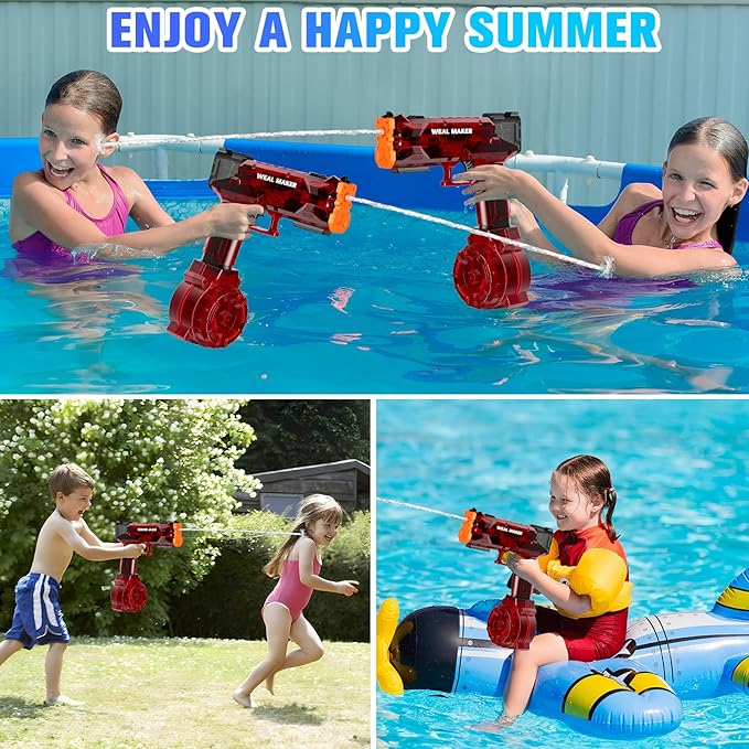 artcool Stronger Electric Water Gun for Kid/Aldult,Transparent Automatic Squirt Guns High Powered IP67 Waterproof, Water Guns with 400 Ammos for Outdoor Summer Beach Pool （Red）