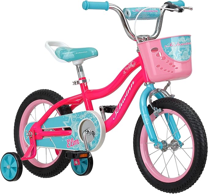 Schwinn Elm BMX Style Toddler and Kids Bike, For Girls and Boys, 14-Inch Wheels, With Saddle Handle, Training Wheels, Chain Guard, and Front Basket, Recommended Height 36-40 Inch, Pink