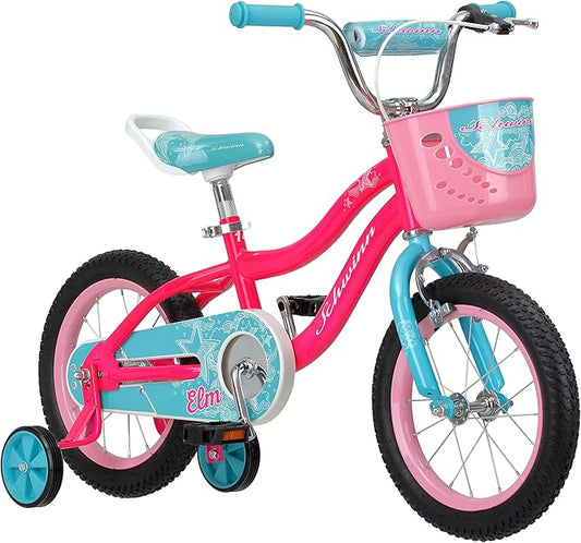Schwinn Elm BMX Style Toddler and Kids Bike, For Girls and Boys, 14-Inch Wheels, With Saddle Handle, Training Wheels, Chain Guard, and Front Basket, Recommended Height 36-40 Inch, Pink