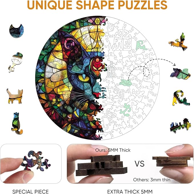 Wooden Puzzles for Adults, Glass Cat Jigsaw Puzzles 500 Pieces, 16.5x16.5in, Unique Shaped Cool Reptile Animal Wood Adult Puzzle, Best Gifts for Adults and Kids Family Game