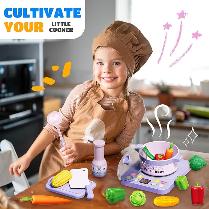 SMILESSKIDDO Play Kitchen Playset for Kids 3-12 Year Old - Toy Kitchen Pretend Play Food Sets for Girls Boys, Purple Play Pots and Pans Sets for Kids Kitchen, Learning Gift for Toddlers