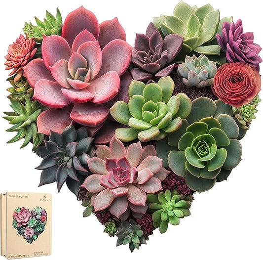 Heart Succulent Wooden Puzzles for Adult,500 Pieces Unique Shaped Flower Wooden Jigsaw Puzzles for Adults and Kids,Extra Thick 5MM,Family Game,Birthday Gift17.3"x18.4"