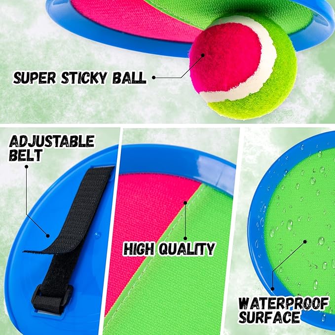 Toss and Catch Ball Set,Outdoor Games,Beach Games,Backyard Games,Lawn Games,Paddle Ball and Catch Game,Gifts for Kids/Adults/Family (6 Paddles,4 Balls/Catching Gloves/Carrying Bag)