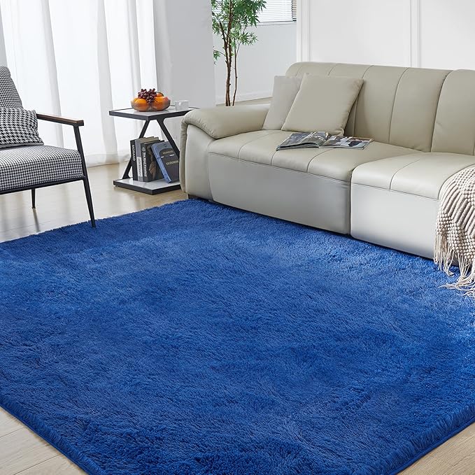 Ultra Soft Rug for Living Room,Blue Fluffy Shag Area Rug for Bedroom, Modern Shaggy Carpets Fuzzy Rug for Kids Boys Girls Dorm Nursery Home Decor Aesthetic, Upgrade Anti-Skid Durable, 3X4