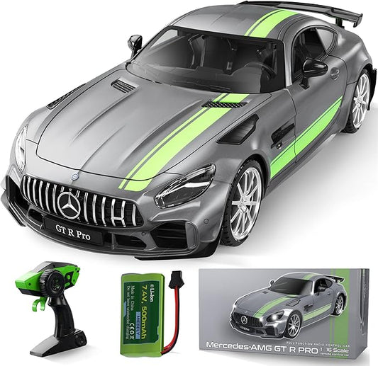 MIEBELY Remote Control Car, Mercedes Benz 1/16 Scale Official Authorized GT R Pro Rc Cars 7.4V 500mAh Rechargeable Battery 2.4Ghz Rc Drift Cars W/LED Toy Car Birthday Gift for Boys Kids Adults Age 6+