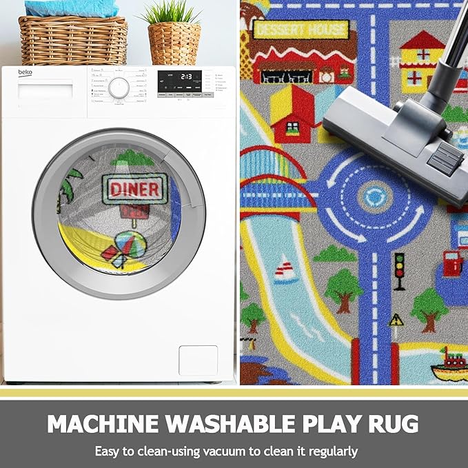 Capslpad Kids Rug 6'6" x 5'0" Educational Learning Kid Play Area Rug Large Traffic Road Cars Rug Play Mat for Kids Toy Nursery Car Carpet for Playroom Living Room Classroom Decor, Blue