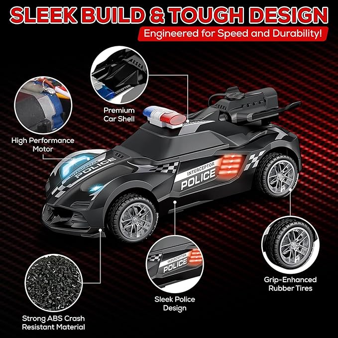 Remote Control Car – Police Car Toy with Powerful Motor, Anti-Slip Rubber Tire – RC Cars with Stunt Spray Button – Unique Smoke Effect and Water Injection
