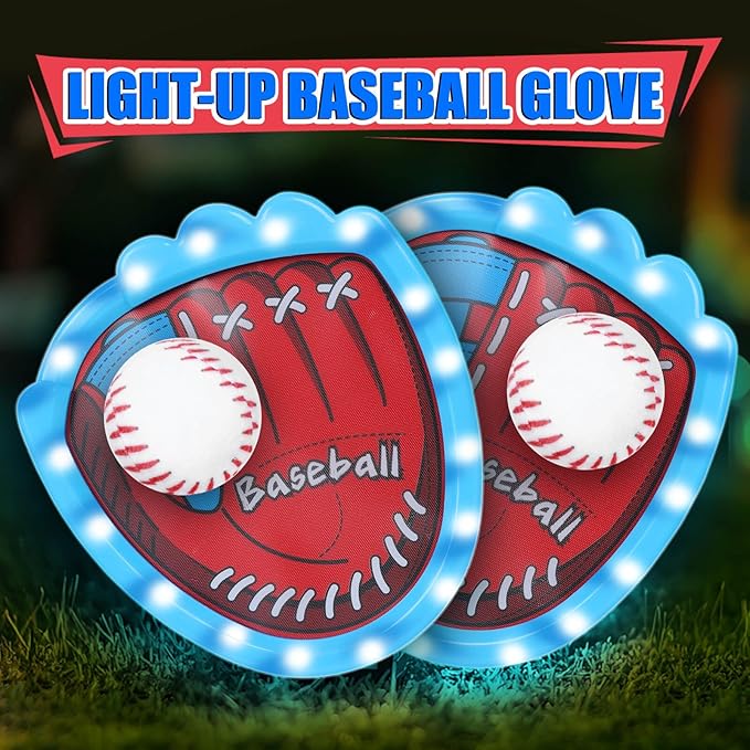Toss and Catch Baseball Toy Set with 4 LED Light-Up Gloves 6 Soft Baseball, Fun Sticky Ball Catch Games for Kids Ages 3-12, Beginner Baseball Training, Indoor/Outdoor Sports Toy Gifts for Boys & Girls