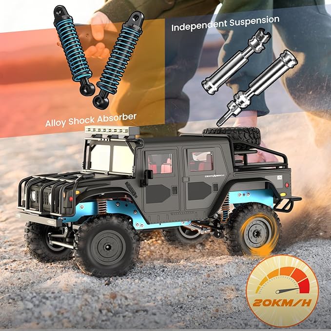 1:12 Scale All-Terrain Remote Control Car, 4WD RC Cars with 2.4 GHz, RC Climbing Truck, IPX4 Waterproof Off-Road Vehicle with Two Rechargeable Batteries, for Kids Teens Adults