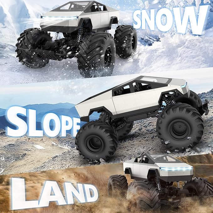 INGQU® 1:8 Big Monster Truck Toys, XXX-Large Alloy 4WD Off Road Remote Control Truck with 3 Powerful Motors LED Headlight, 2.4GHz All Terrain Rock Crawler RC Truck for Boys Kids Age 6 7 8 9 10-12+