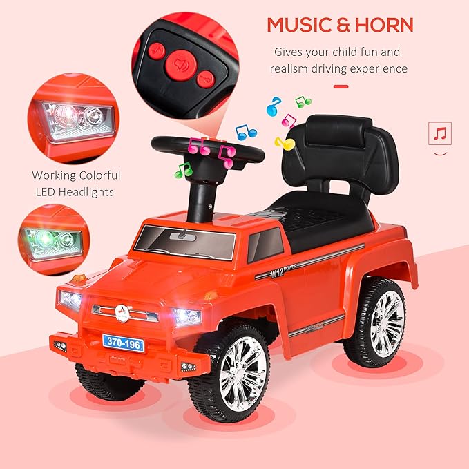 Aosom Kids Ride on Push Car, SUV Style Sliding Walking Car for Toddle with Horn, Music, Working Lights, Hidden Storage and Anti-Dumping System, Red