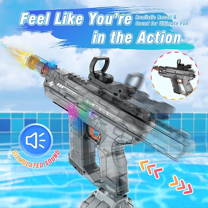 Electric Water Guns for Adults & Kids,Realistic Automatic Water Gun with 26-32 FT Long Range,800ml Large Water Tank,Splash-Resistant Design,Summer Outdoor Pool Beach Toy for Backyard Games(2 Pack)