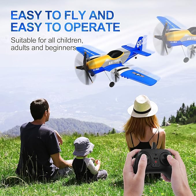 RC Plane 3-Channel 2.4GHZ RC Airplane, P51D Mustang Fighter with 2 Batteries, KF602 Remote Control Plane Gyroscopes Stabilization System Easy to Fly Suitable for Beginners, Kids, Adults
